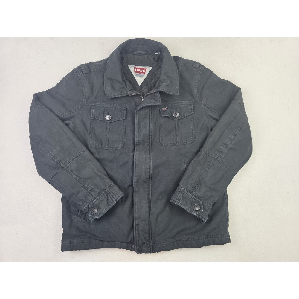 Y2K Levis Quilted Lined Black Denim Jacket 2005 Mens Size L Zip Buttons Vintage